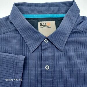 5.11 Tactical Men's Long Sleeve Button Up Shirt Blue Plaid Size Large Polyester